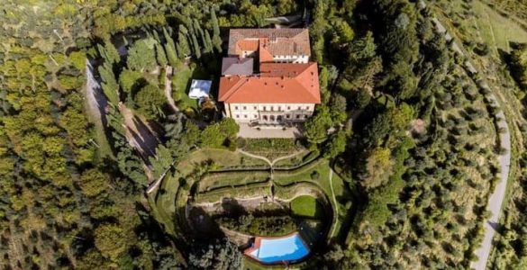 Aerial view of Italian wedding villa.