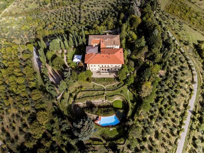 Aerial view of Italian wedding villa.